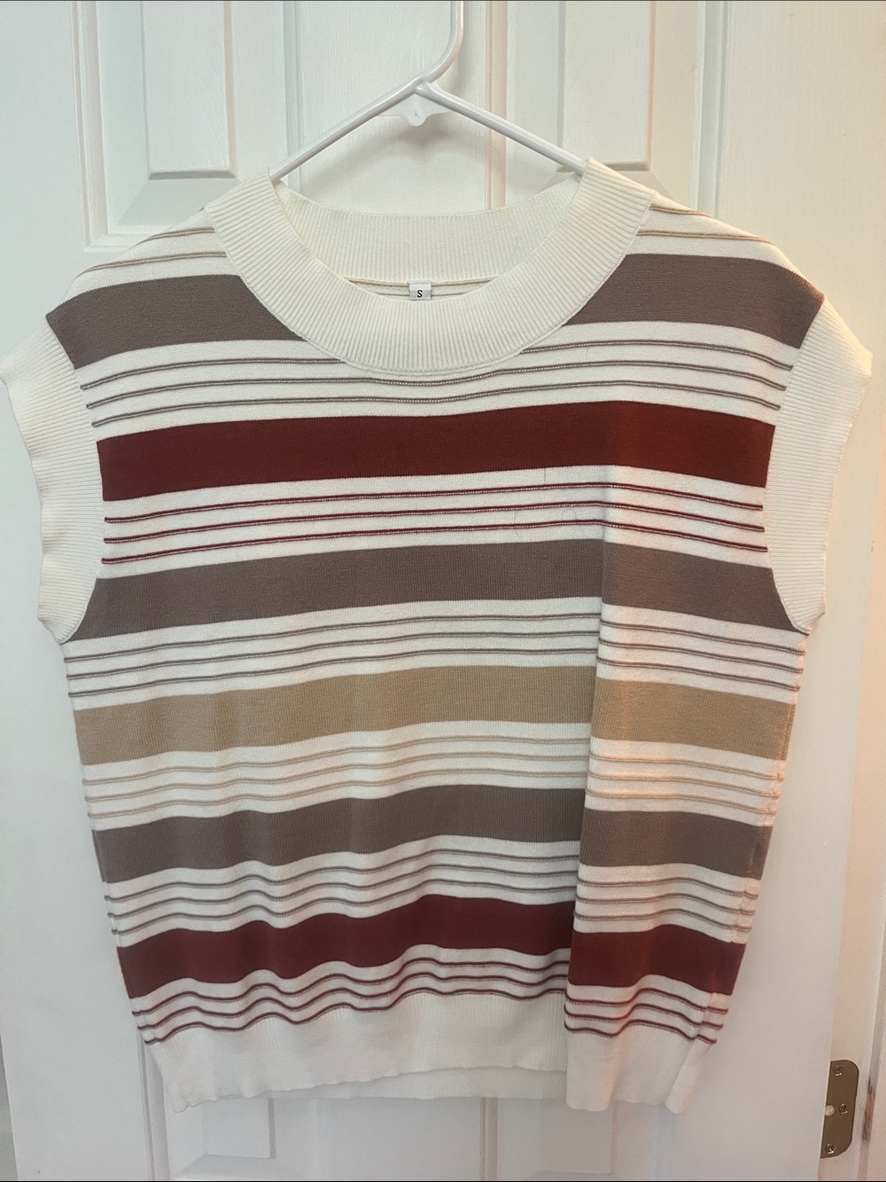 Striped Knit Sleeveless Top in Cream and Brown